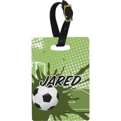 Soccer Plastic Luggage Tag - Rectangular w/ Name or Text