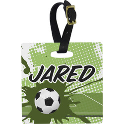 Soccer Plastic Luggage Tag - Square w/ Name or Text