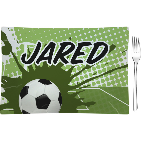 Custom Soccer Glass Rectangular Appetizer / Dessert Plate (Personalized)