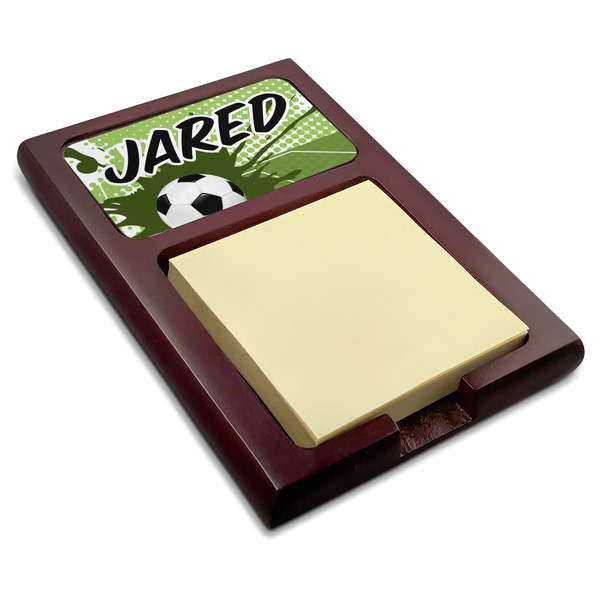 Custom Soccer Red Mahogany Sticky Note Holder (Personalized)