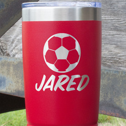 Soccer 20 oz Stainless Steel Tumbler - Red - Double Sided (Personalized)