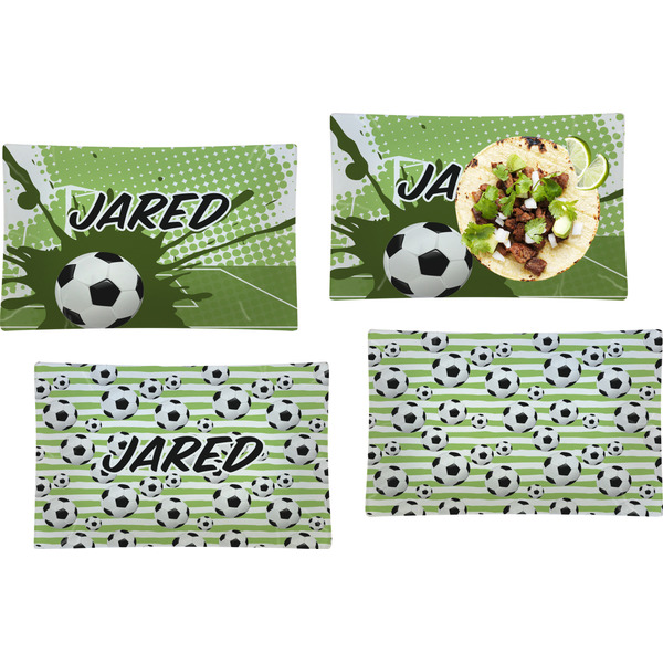 Custom Soccer Set of 4 Glass Rectangular Lunch / Dinner Plate (Personalized)