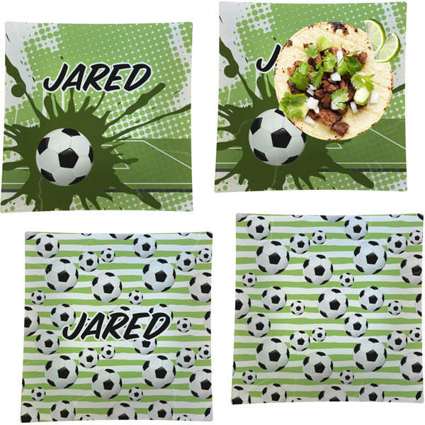 Custom Soccer Set of 4 Glass Square Lunch / Dinner Plate 9.5" (Personalized)