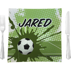 Soccer 9.5" Glass Square Lunch / Dinner Plate- Single or Set of 4 (Personalized)