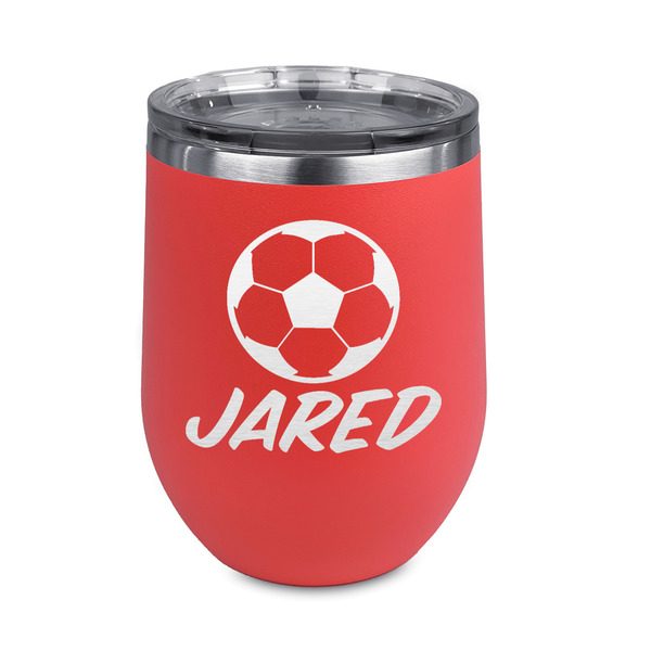 Custom Soccer Stemless Stainless Steel Wine Tumbler - Coral - Single Sided (Personalized)