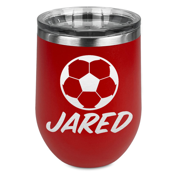 Custom Soccer Stemless Stainless Steel Wine Tumbler - Red - Double Sided (Personalized)