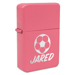 Soccer Windproof Lighter - Pink - Single Sided & Lid Engraved (Personalized)