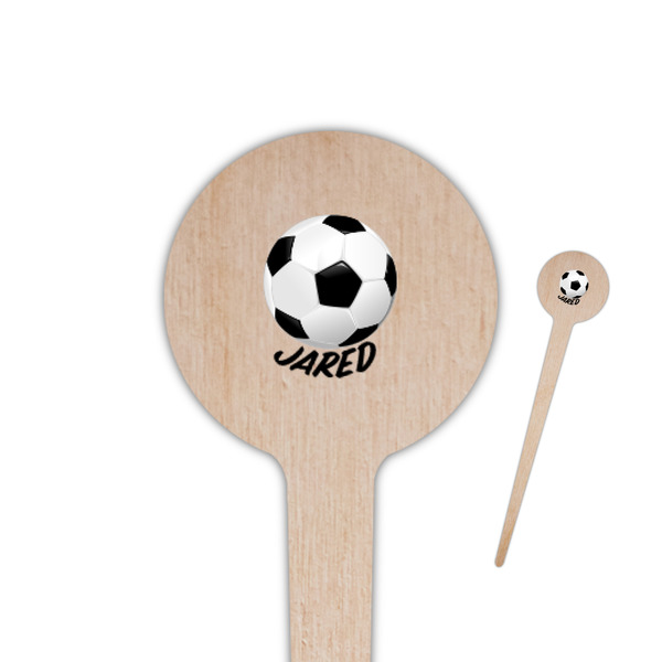 Custom Soccer 4" Round Wooden Food Picks - Double Sided (Personalized)