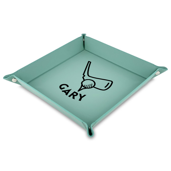 Custom Golf Faux Leather Dice Tray - 9" x 9"  - Teal (Personalized)