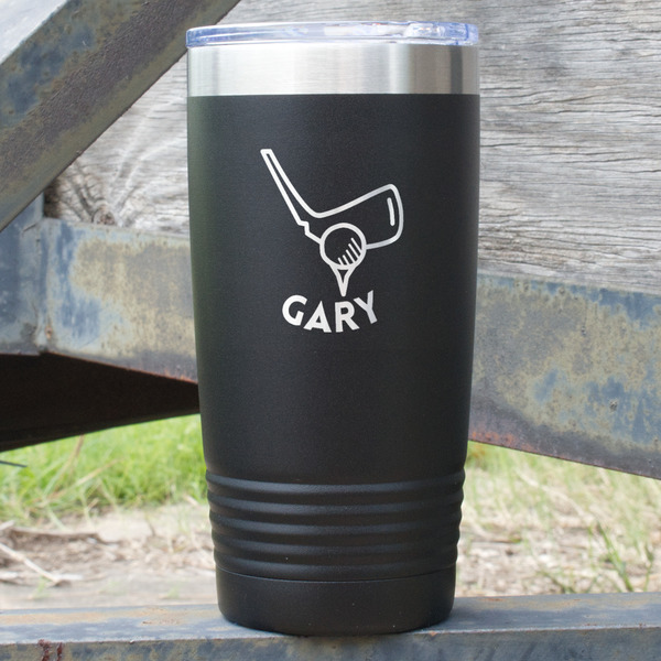 Custom Golf 20 oz Stainless Steel Tumbler - Black - Single Sided (Personalized)