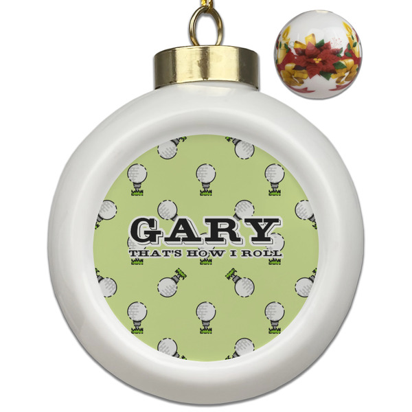 Custom Golf Ceramic Ball Ornaments - Poinsettia Garland (Personalized)