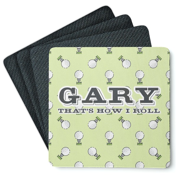 Custom Golf Square Rubber Backed Coasters - Set of 4 (Personalized)