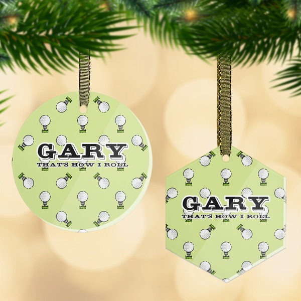 Custom Golf Flat Glass Ornament w/ Name or Text