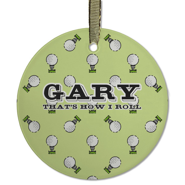 Custom Golf Flat Glass Ornament - Round w/ Name or Text