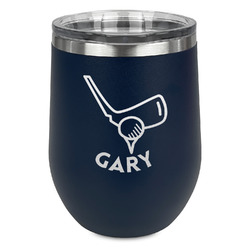 Golf Stemless Stainless Steel Wine Tumbler - Navy - Single Sided (Personalized)