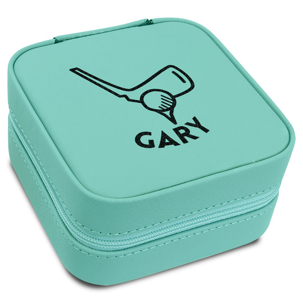 Custom Golf Travel Jewelry Box - Teal Leather (Personalized)