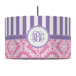 Pink & Purple Damask 12" Drum Pendant Lamp - Fabric (Personalized)