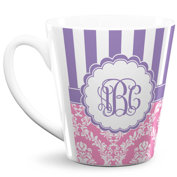 Custom Pink & Purple Damask 12 Oz Latte Mug (Personalized)