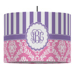 Pink & Purple Damask 16" Drum Pendant Lamp - Fabric (Personalized)