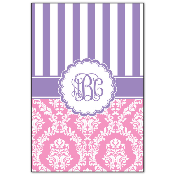 Custom Pink & Purple Damask Wood Print - 20x30 (Personalized)