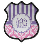 Pink & Purple Damask Iron On Shield Patch C w/ Monogram