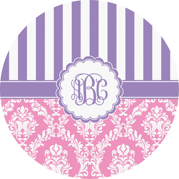 Custom Pink & Purple Damask Multipurpose Round Labels - 5" (Personalized)