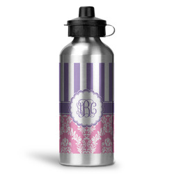 Pink & Purple Damask Water Bottles - 20 oz - Aluminum (Personalized)