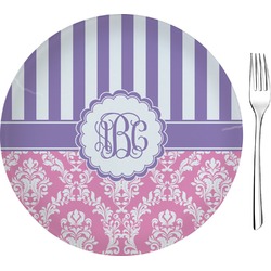 Pink & Purple Damask Glass Appetizer / Dessert Plate 8" (Personalized)