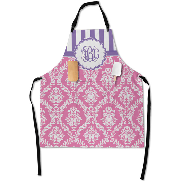 Custom Pink & Purple Damask Apron With Pockets w/ Monogram