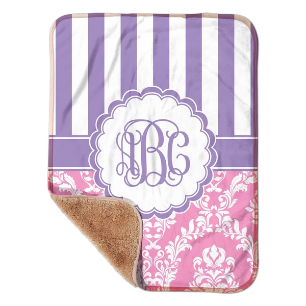 Custom Pink & Purple Damask Sherpa Baby Blanket - 30" x 40" w/ Monograms