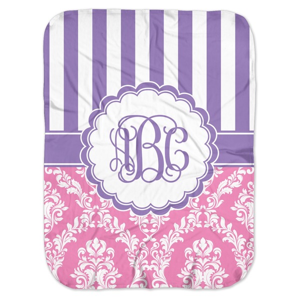 Custom Pink & Purple Damask Baby Swaddling Blanket (Personalized)