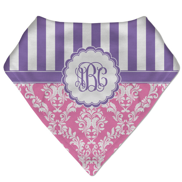 Custom Pink & Purple Damask Bandana Bib (Personalized)