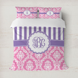 Pink & Purple Damask Duvet Cover Set - Full / Queen (Personalized)