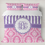 Pink & Purple Damask Duvet Cover Set - King (Personalized)