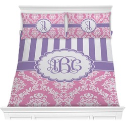 Pink & Purple Damask Comforter Set - Full / Queen (Personalized)