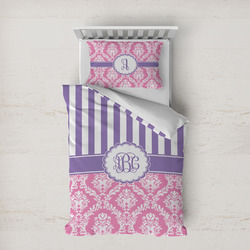 Pink & Purple Damask Duvet Cover Set - Twin XL (Personalized)