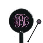 Pink & Purple Damask 5.5" Round Plastic Stir Sticks - Black - Double Sided (Personalized)