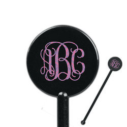 Pink & Purple Damask 5.5" Round Plastic Stir Sticks - Black - Single Sided (Personalized)