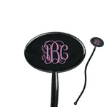 Pink & Purple Damask 7" Oval Plastic Stir Sticks - Black - Double Sided (Personalized)