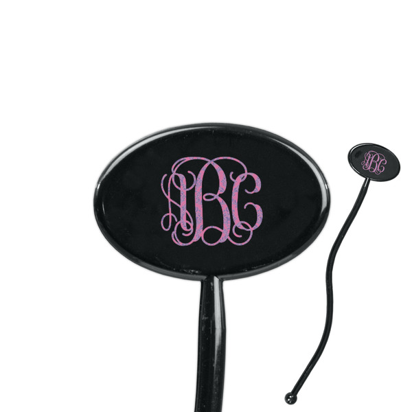 Custom Pink & Purple Damask 7" Oval Plastic Stir Sticks - Black - Double Sided (Personalized)