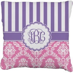 Pink & Purple Damask Faux-Linen Throw Pillow 18" (Personalized)