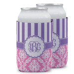 Pink & Purple Damask Can Cooler (12 oz) w/ Monogram