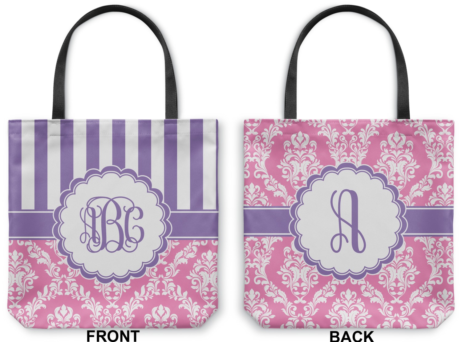 Pink & Purple Damask Canvas Tote Bag - Large - 18