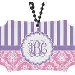 Pink & Purple Damask Rear View Mirror Ornament (Personalized)