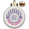 Pink & Purple Damask Ceramic Christmas Ornament - Poinsettias (Front View)