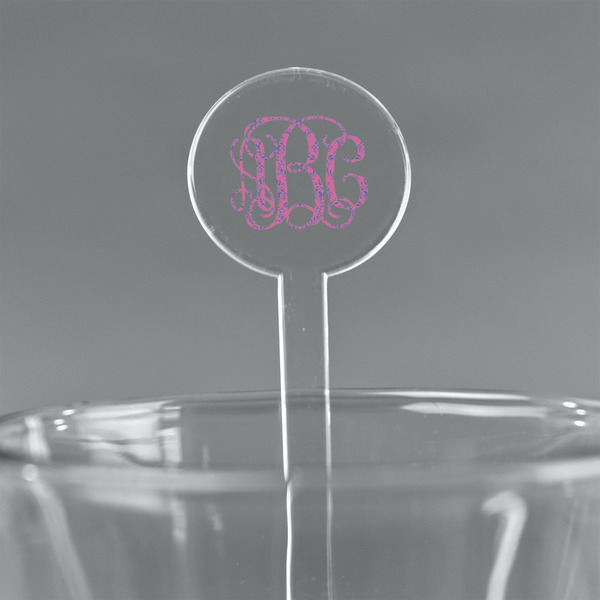 Custom Pink & Purple Damask 7" Round Plastic Stir Sticks - Clear (Personalized)