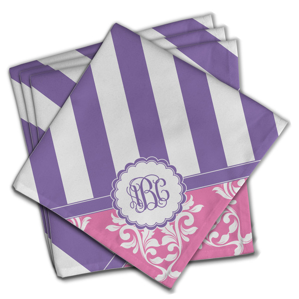 Custom Pink & Purple Damask Cloth Napkins (Set of 4) (Personalized)