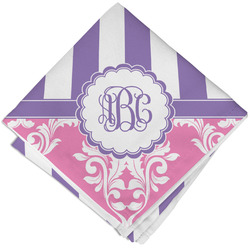 Pink & Purple Damask Cloth Cocktail Napkin - Single w/ Monogram