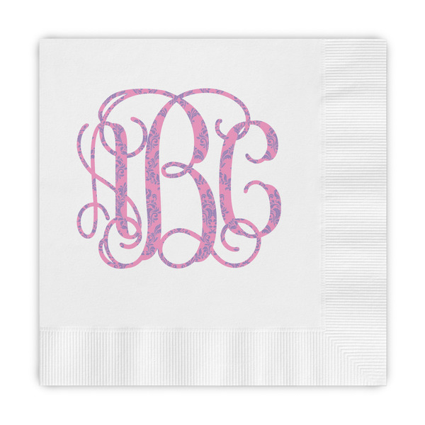 Custom Pink & Purple Damask Embossed Decorative Napkins (Personalized)