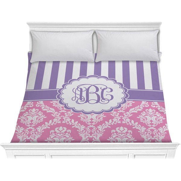 Custom Pink & Purple Damask Comforter - King (Personalized)